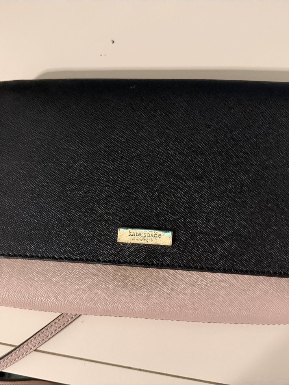 kate spade Black and Blush Saffiano Crossbody Wallet